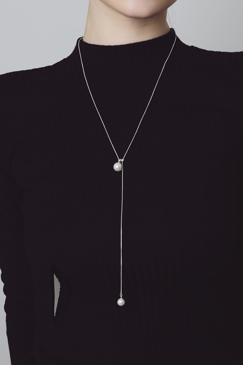 Silver925 Crystal Pearl Snake Chain Long Necklace ES183N