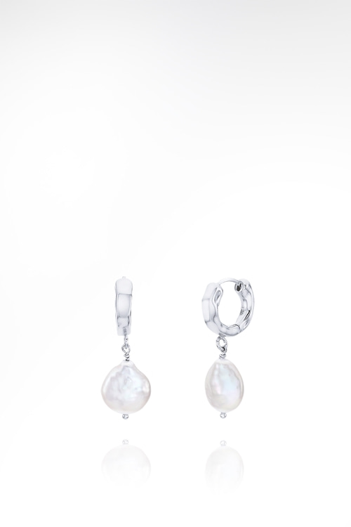 Silver925 Fresh Water Pearl Hammered Hoop Earrings PS172E
