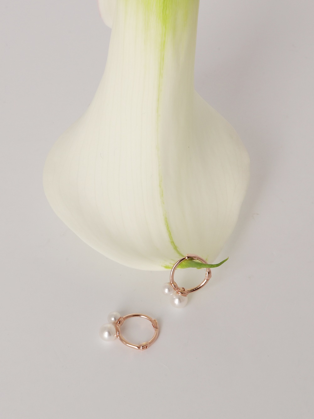 Silver925 Mini 2 Pearl Setting Rosegold Huggie Earrings PS143E