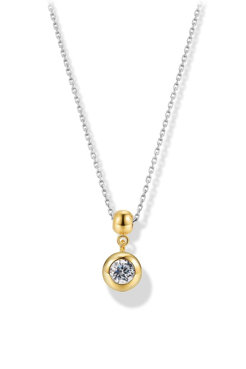 Glossy Ball Cubic Zirconia Drop Necklace PB112-1N