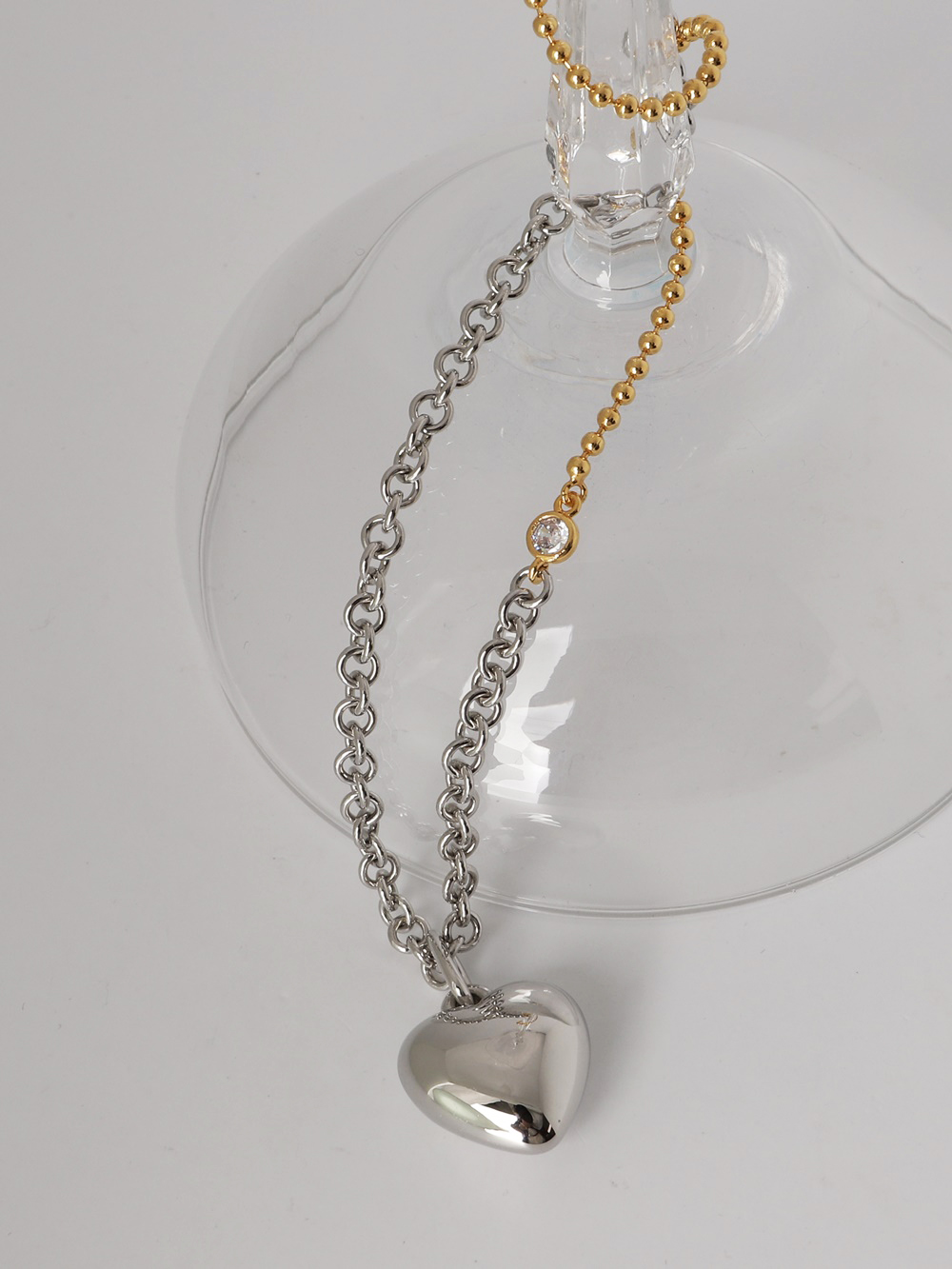 Bold Layered Combi Heart Pendant Necklace PB115N