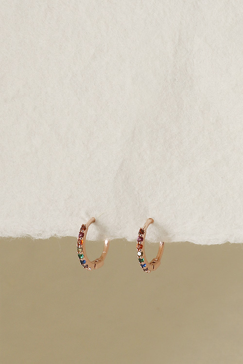 Silver925 Multi Rainbow CZ Huggie Earrings PS130E