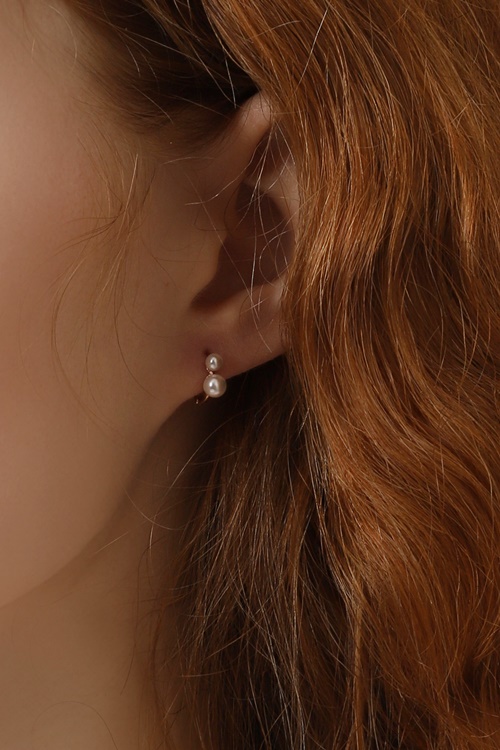 Silver925 Mini 2 Pearl Setting Rosegold Huggie Earrings PS143E