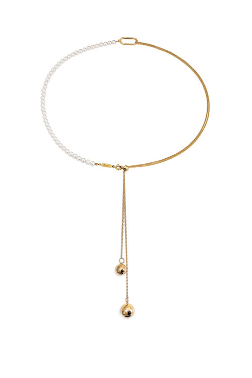 Silver925 Pearl & Chain Long Ball Necklace PS075N