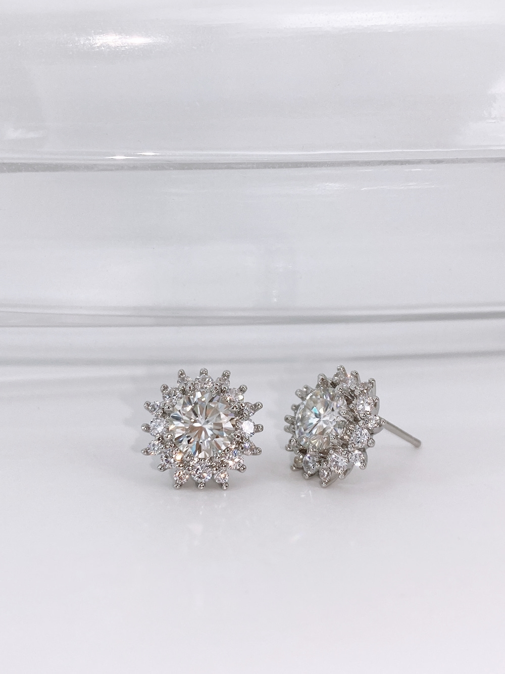 Silver925 Moissanite 1ct Halo Setting Earrings PS150E