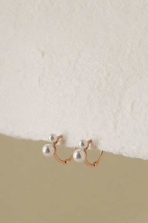 Silver925 Mini 2 Pearl Setting Rosegold Huggie Earrings PS143E