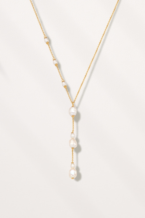 Silver925 Dew Drop Fresh Water Pearl Station Y Drop Necklace PS155N