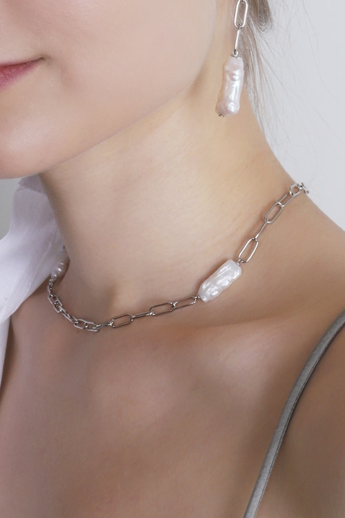 Silver925 Link Chains Fresh Water Pearl Necklace PS156N
