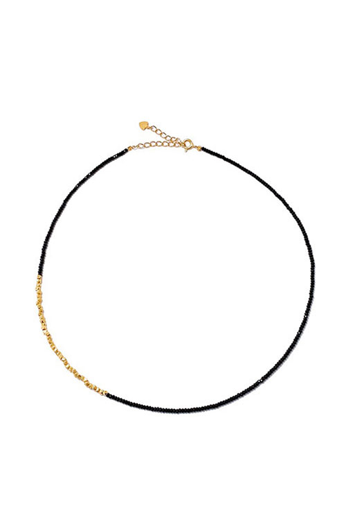 Silver925 Black Spinel Beads Necklace PS007-1N_BK