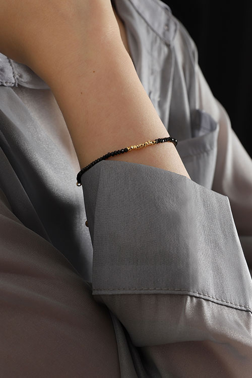 Silver925 Black Spinel Beads Bracelet PS007-1B_BK