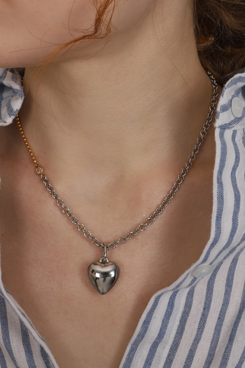 Bold Layered Combi Heart Pendant Necklace PB115N