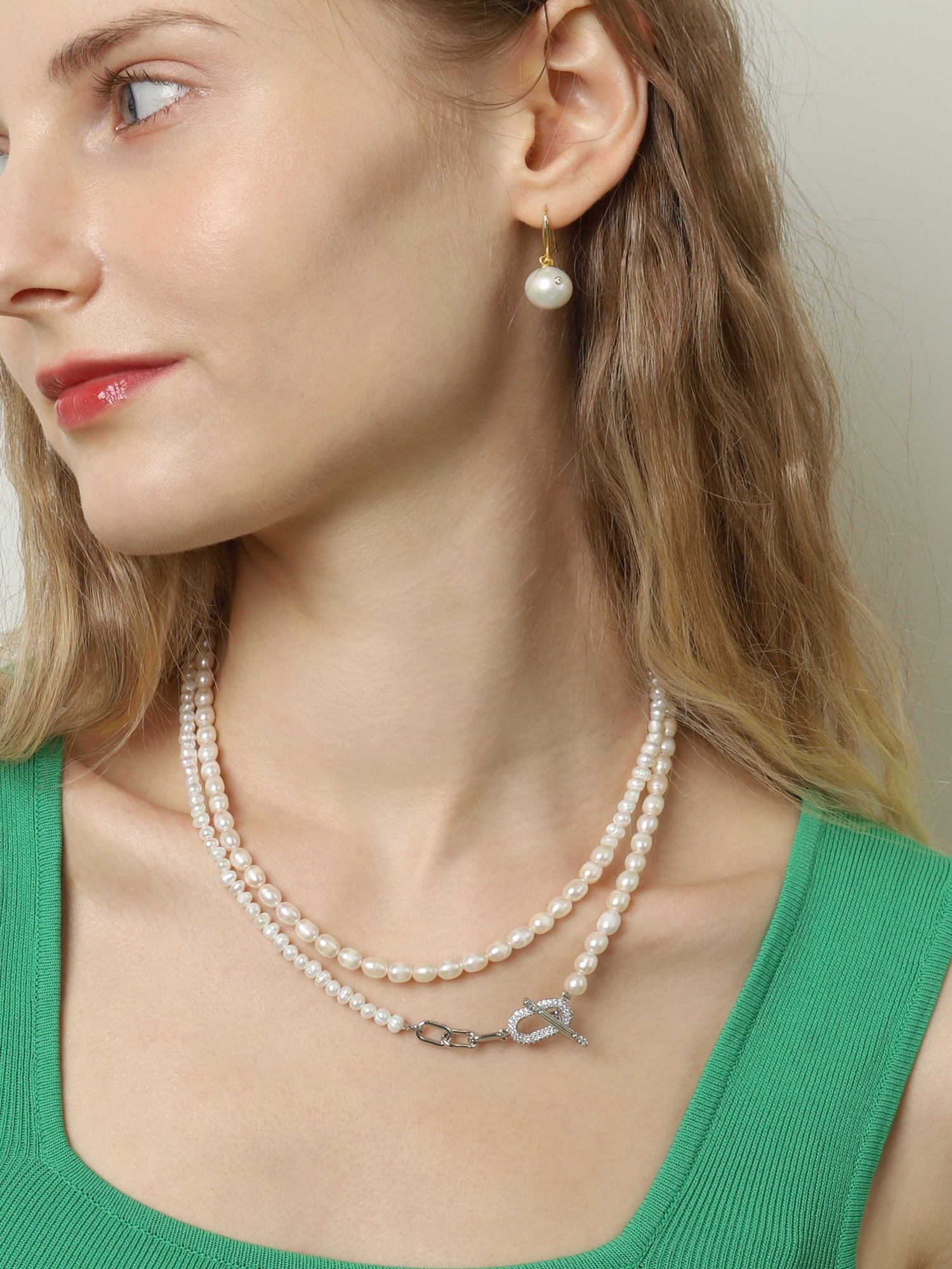 Fresh Water Pearl Linked Chain Necklace with Toggle & Bar PB045-5N