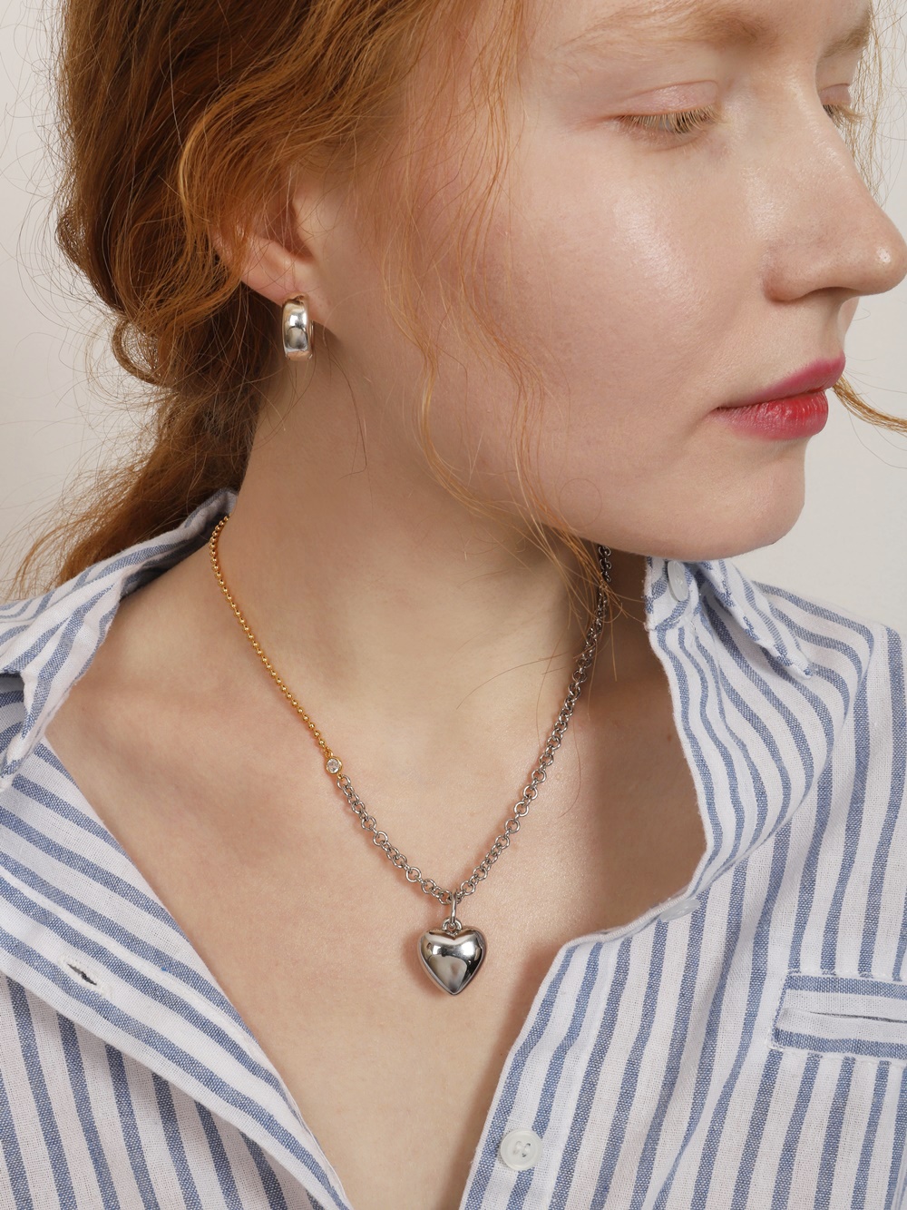 Bold Layered Combi Heart Pendant Necklace PB115N