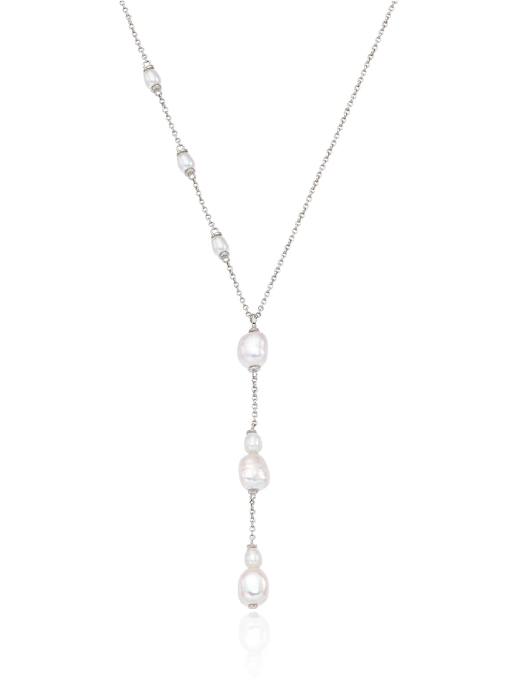 Silver925 Dew Drop Fresh Water Pearl Station Y Drop Necklace PS155N