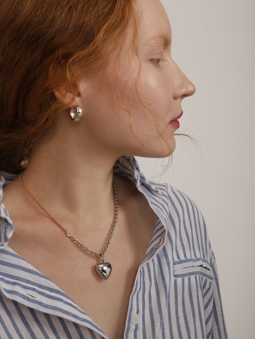 Bold Layered Combi Heart Pendant Necklace PB115N