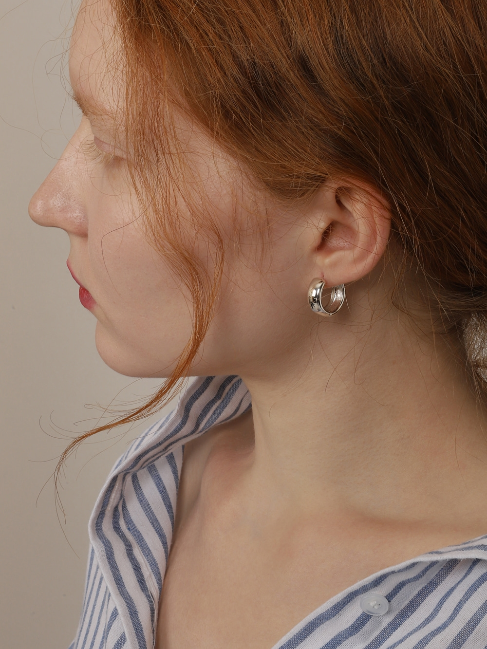 Silver925 Glossy Bold Ring Huggy Earrings PS097E